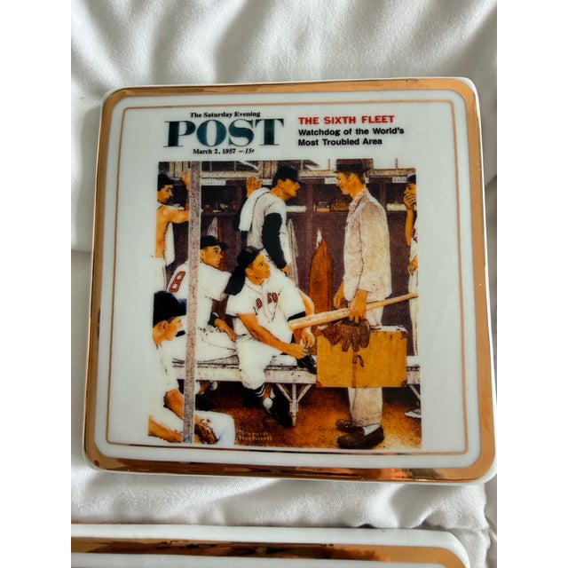Ceramic Norman Rockwell Ceramic Baseball Coaster Set For Sale - Image 7 of 11