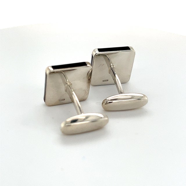 1990s Pair of Bulgary Estate Onyx Cufflinks Sterling Silver 19.24 Grams For Sale - Image 9 of 10