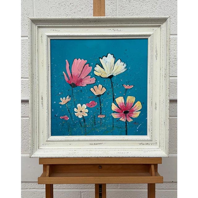 Contemporary Angela Wakefield Design Study of Wild Pink & White Flowers on Turquoise by Contemporary Artist, 2023 For Sale - Image 3 of 9