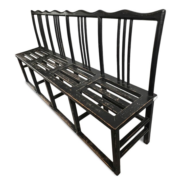 Vintage Black Farmhouse Asian Julan Wood Hall Bench For Sale - Image 4 of 8