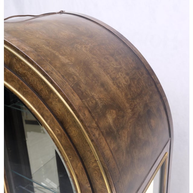 Mid-Century Modern Pair Mastercraft Dome Shape Burl Wood Curio Display Cabinets w Shelves Lights For Sale - Image 3 of 18