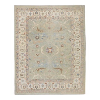 Green Multicolor Handwoven Turkish Oushak Rug 8'3" X 10'7" For Sale