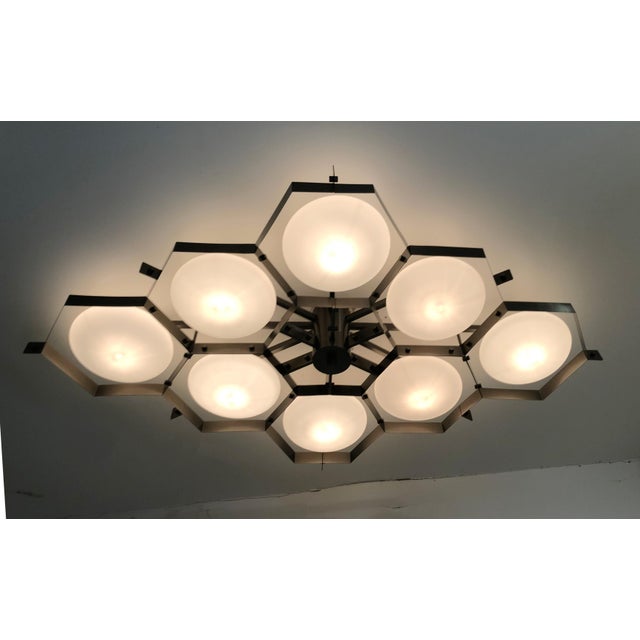 Italian 21st Century Beehive Satin Black Nickel Matte White Murano Flush Mount by Fabio LTD For Sale - Image 3 of 9