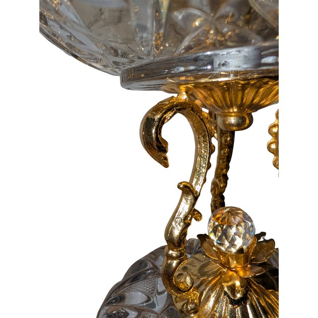 Hollywood Regency Vintage Cut Glass Perfume Tantalus 14.5" Gold Tone 6 Bottles Crystal Ball Stoppers For Sale - Image 3 of 15