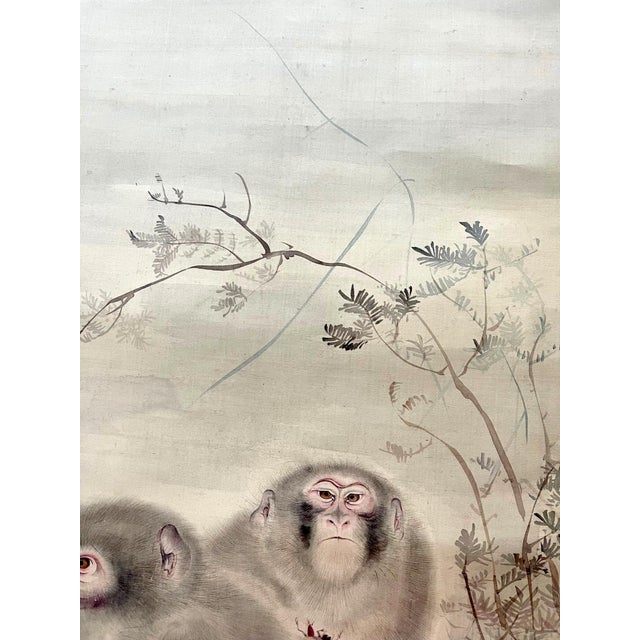 19th Century Japanese Silk Scroll Painting of Moneys Edo Period Mori Tetsuzan For Sale In Atlanta - Image 6 of 14