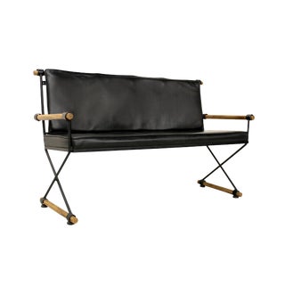 Cleo Baldon Iron and Oak Bench Loveseat Settee For Sale