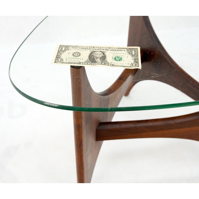 1970s Adrian Pearsall Oiled Walnut Triangle Glass Top Coffee Side End Occasional Table For Sale - Image 5 of 11