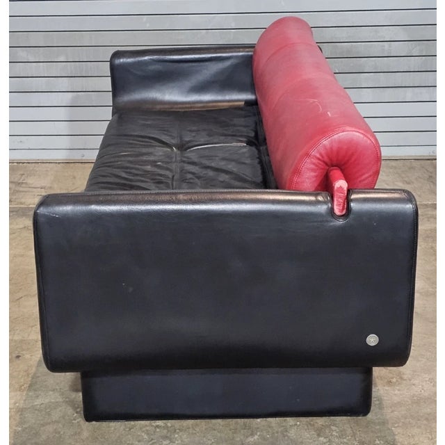 Late 20th Century Vladimir Kagan Matinee Sofa American Leather Red and Black For Sale - Image 9 of 14