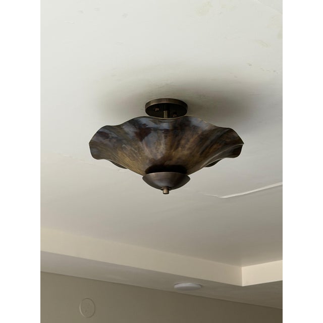 Art Deco Brass Semi Flush Mount Ceiling Light, Handmade Wavy Petal Design, 4 Bulbs For Sale - Image 9 of 9