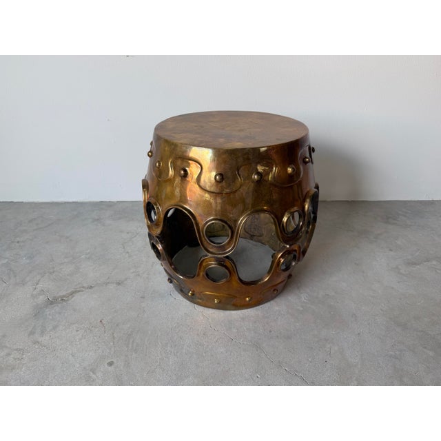 Metal Jonathan Adler Solid Brass Sculptural Side Table With Cut-Out Base For Sale - Image 7 of 9
