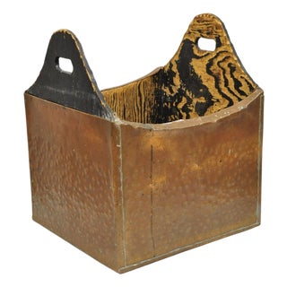 Antique French Country Primitive Copper & Wood Black Grain Painted Grain Bin For Sale