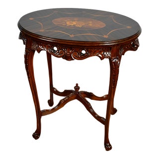 1920 Antique French Louis XV Walnut & Satinwood Floral Inlay Side / End Table For Sale