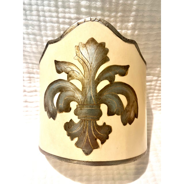 Paper Unique Handmade Shield Shades With Fleur De Liz Detail in Silver - Set of 4 For Sale - Image 7 of 8