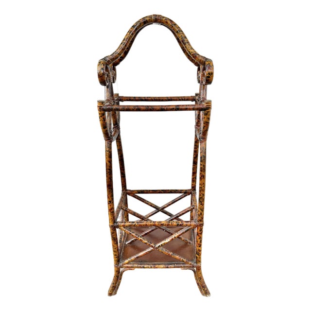 Vintage Faux Tortoise Bamboo Umbrella/Cane Stand For Sale