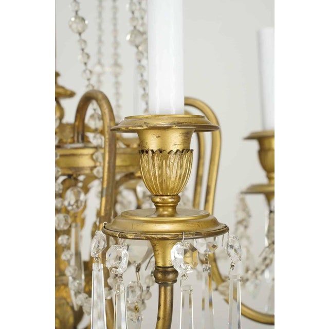 Restored French Eight Arm Brass Crystal Chandelier For Sale - Image 4 of 10
