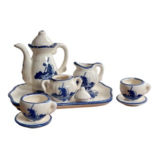 1970s Miniature Delft Style Teaset - 10 Pieces For Sale