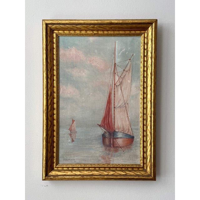 1936 Dreamlike Art Deco Seascape by c.m. Brentlinger, Oil on Canvas, Framed For Sale - Image 14 of 14