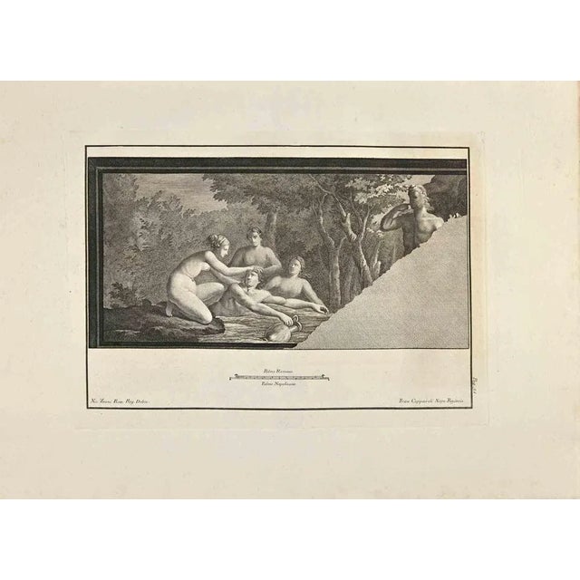 Bathers Wall Fresco from "Antiquities of Herculaneum"is an etching on paper realized by Francesco Cepparoli in the 18th...