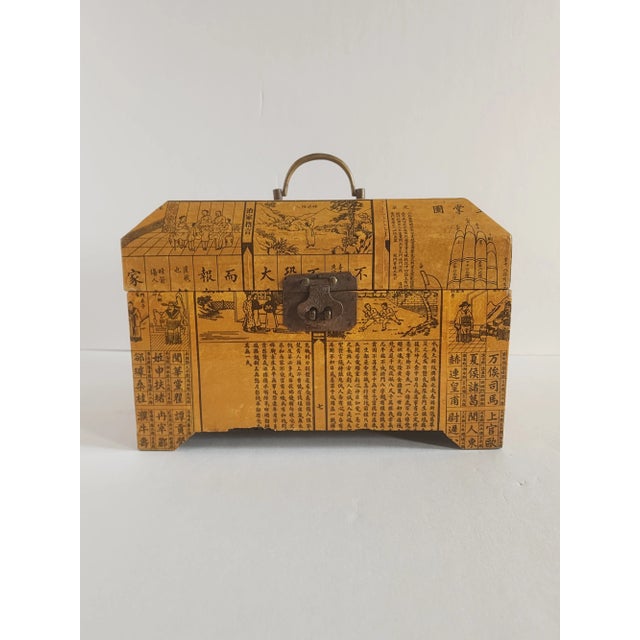 Antique Lacquered Calligraphy Decorated Keepsake Box For Sale - Image 4 of 11