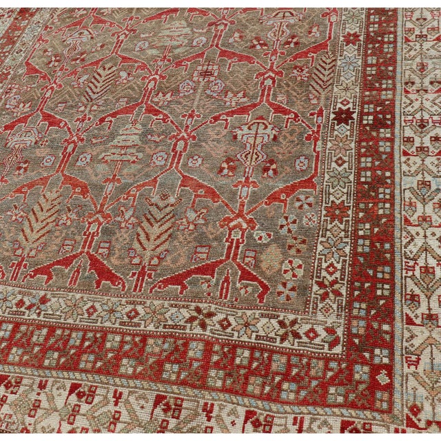 Kurdish Antique Gallery Runner With Tribal Design in Light Green, Tan and Red 5'6 X 10'11 For Sale - Image 10 of 16