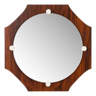 Mid-Century Modern Space Age Rosewood Mirror, Italy, 1970s For Sale