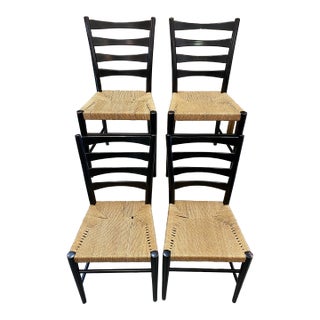 1960s Scandinavian Ladder-Back Dining Chairs, Woven Rope, Set of 4 For Sale