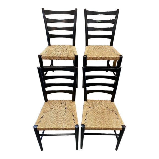 1960s Scandinavian Ladder-Back Dining Chairs, Woven Rope, Set of 4 For Sale