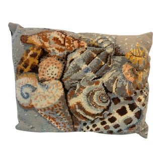 Vintage Shell Needlepoint Pillow For Sale