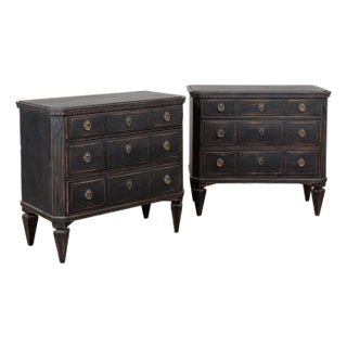 ​​​​​​​Pair, 19th Century Swedish Gustavian Black Painted Chests of Three Drawers For Sale