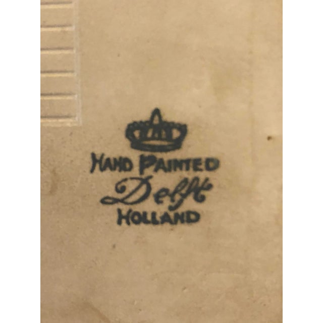 Wood 19th Century Delft Hand Painted Holland Tile With the Flute Player in Wood Frame For Sale - Image 7 of 12