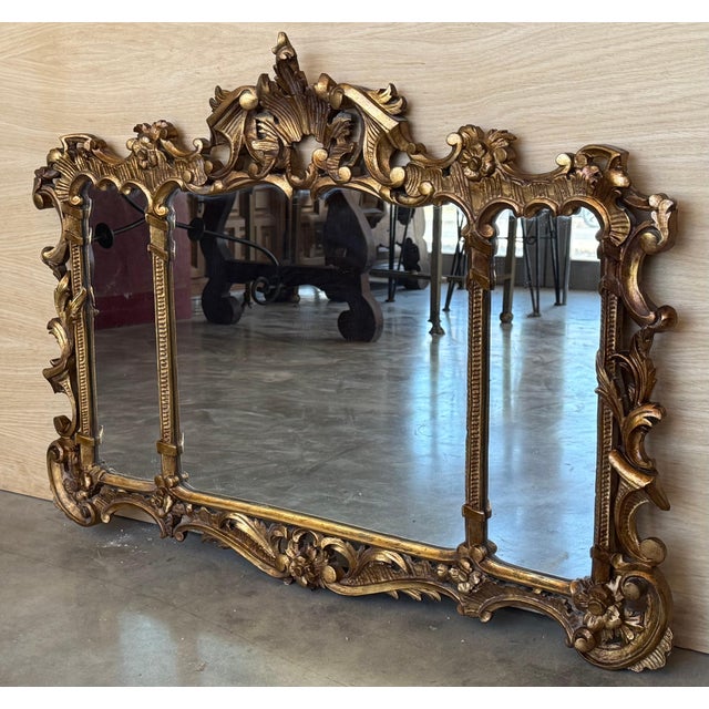 Spanish 20th Baroque Style Carved Walnut Ormolu Horizontal Gilded Mirror For Sale - Image 18 of 18