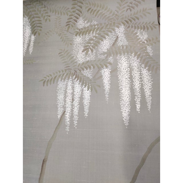 Not Yet Made - Made To Order Minimalist Fog Gray Hand-Painted Wallpaper | Wisteria Chinoiserie Mural | Calming Zen Wall Art For Sale - Image 5 of 6