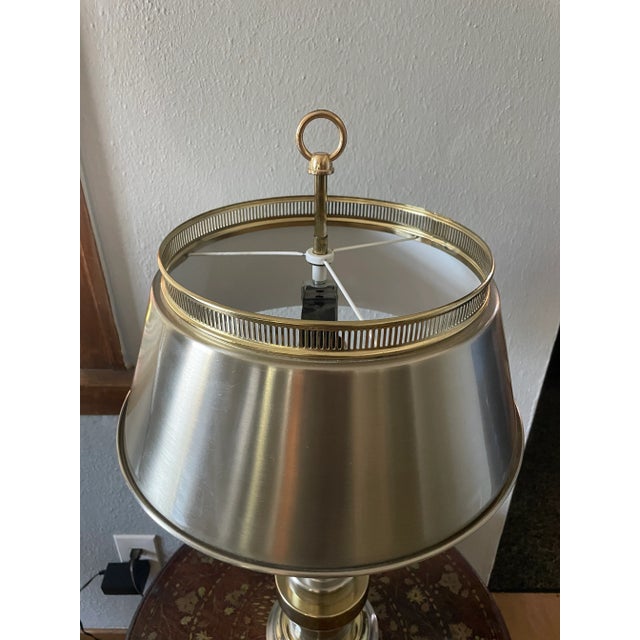 Metal Vintage Brushed Steel & Brass Banker’s Lamp – Industrial Modern Desk Light For Sale - Image 7 of 12