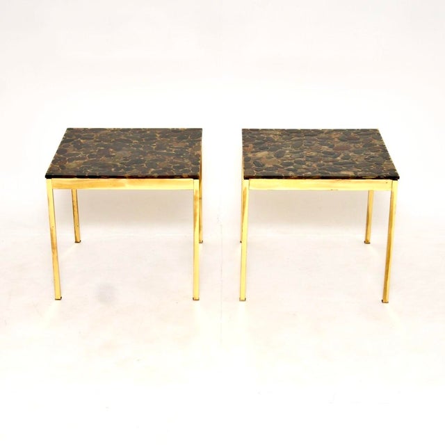 A wonderful pair of vintage Swedish brass and stone side tables. They were recently imported from Sweden, they date from...