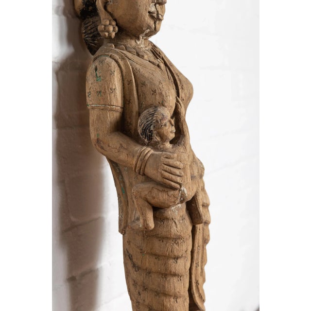 Indian Hand Carved Indian Temple Carving Statue from Gujarat Depicting Mother and Child For Sale - Image 3 of 13
