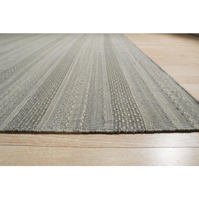 Contemporary 10x14 Gray Hand-Knotted Wool Striated Bands Geometric Modern Carpet Rug For Sale - Image 3 of 10