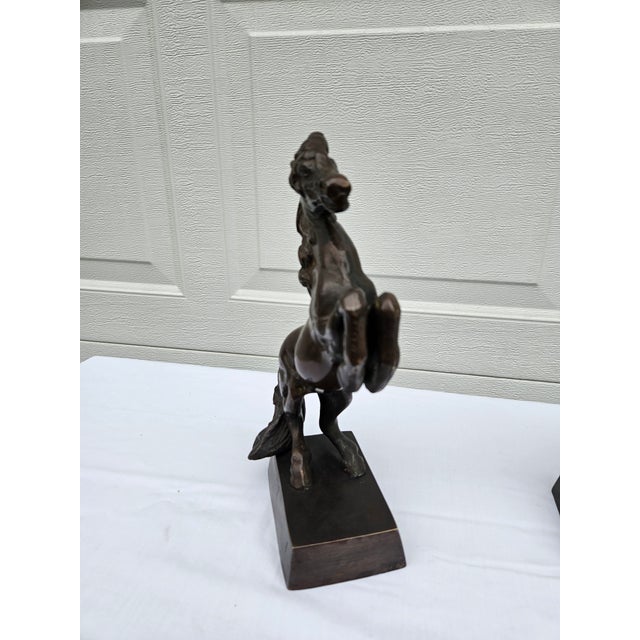 Vintage Bronze Rearing Horse Sculptures or Bookends For Sale - Image 6 of 15