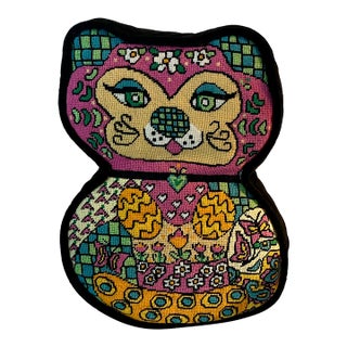 Mid-Century Modern Needlepoint Pillow of a Mod Pussy Cat For Sale
