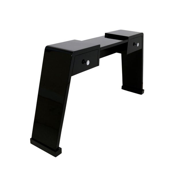 Art Deco Console in Black High-Gloss Lacquer with Two Small Drawers, 1930s For Sale - Image 3 of 6