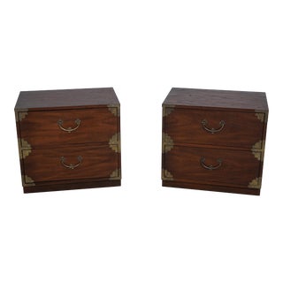 Pair Thomasville Asian Style Oak Nightstands For Sale