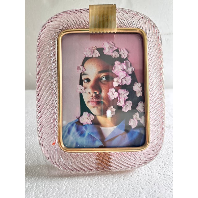 2020s Mid-Century Modern Style Ametista “Torchon” Murano Glass Picture Frame and Unaquered Brass For Sale - Image 5 of 5