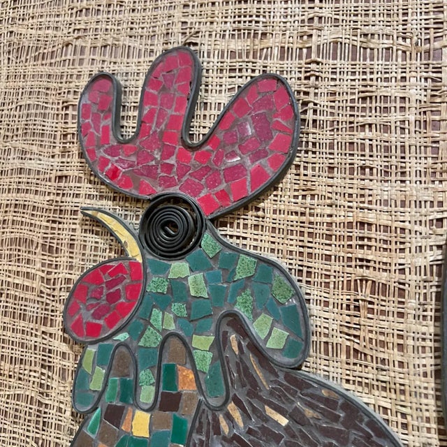 1960s Mid Century Modern Brass Tiled Rooster Wall Art, Signed K, 1960s For Sale - Image 5 of 13