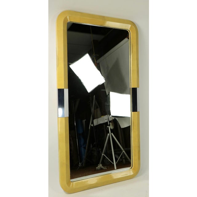 Yellow Large Lacquered Parchment and Chrome Framed Mirror after Karl Springer For Sale - Image 8 of 12