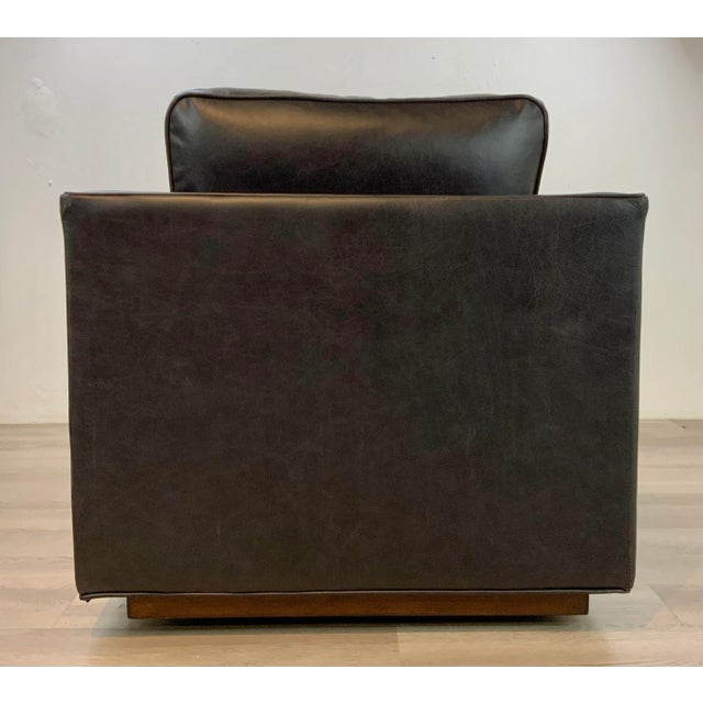 Black Modern Square Back Black Leather Swivel Chairs Pair For Sale - Image 8 of 9