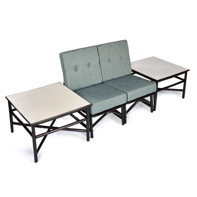 Sky Blue 7-Piece John Wisner for Ficks Reed Far Horizons Rattan Modular Sofa Group For Sale - Image 8 of 12