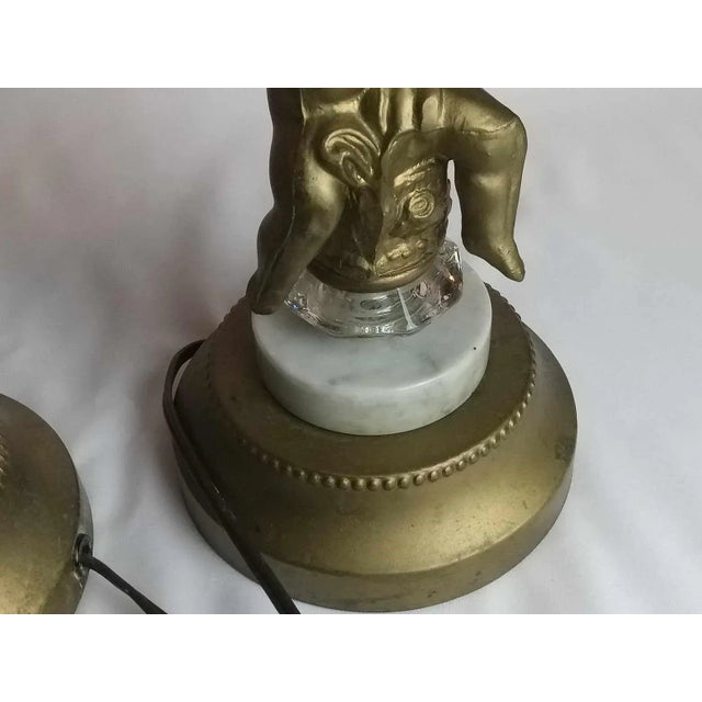 Pair of Vintage Ornate Cast Brass Crystal Pendent Lamps For Sale In West Palm - Image 6 of 7