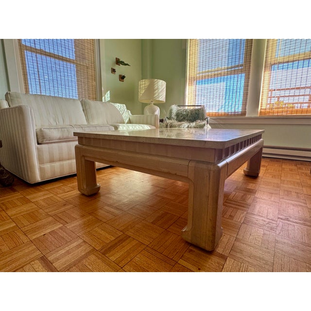 1970s Karl Springer Style Ming-Base Travertine Coffee Table For Sale In Seattle - Image 6 of 6
