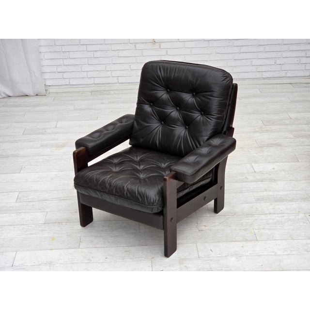 Danish Armchair in Brown Leather and Oak, 1970s For Sale - Image 12 of 14