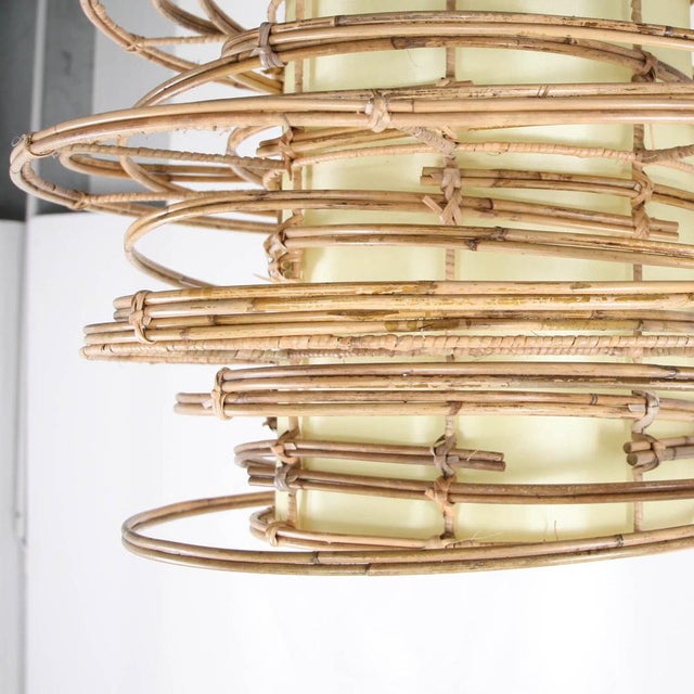 Vintage Rattan and Fabric Pendant Light For Sale - Image 9 of 11