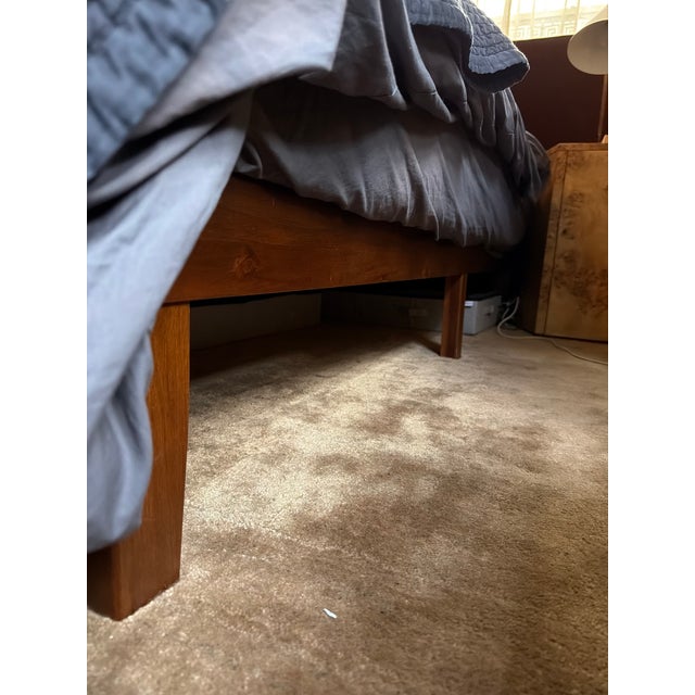 2020s Custom Wall to Wall Velvet Headboard and Walnut King Sized Bed Frame For Sale - Image 5 of 5